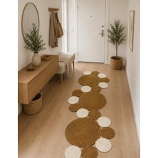 Rönesans Tekstil Jüt Yolluk Halı Yuvarlak Motifli Krem Detaylı Bohem Hasır Kilim – Luna