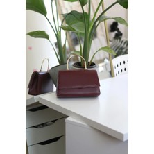 Moom Bag Kadın Bordo Deri Metal Sap Detaylı El & Omuz Çantası