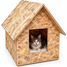 Reyo Kedi Evi, Dış Ortam Uygun Ahşap Kedi Yuvası, Kedi Barınağı Rüzgar ve Soğuğa Dayanıklı OSB Malzeme 46x34x34 cm CAT26