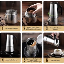 Weather Forecast Paslanmaz Çelik Ocak Üstü 4 Cup Fincan Moka Pot Espresso CIN285-4