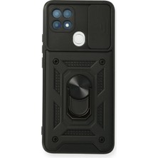 Uryport Oppo A15 Kılıf Pars Lens Yüzüklü Silikon - Siyah