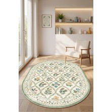 Decomia Home Dijital Kaymaz Oval Yıkanabilir Çiçekli Salon Halısı Mutfak Halısı Koridor Halısı