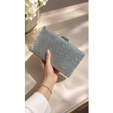 Hegef Bag Kadın Kristal Sırataşlı Ekstra Zincirli ve Çıkarılabilir Tutma Saplı Şık Abiye Portföy Çanta