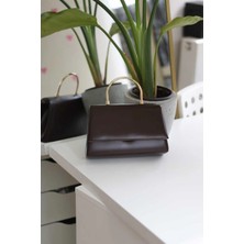 Moom Bag Kadın Acı Kahve Mat Deri Metal Sap Detaylı El & Omuz Çantası