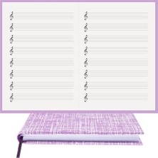 Müzik Nota Defteri; (Sol Anahtarlı)% 100 El Yapımı, El Dikişi, (Iplik Dikiş) Kuşe Ciltli A/5, Lila