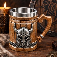 Hediyesahibi Viking Miğferi Figürlü 3D Kabartmalı Paslanmaz Çelik Kupa Bardak