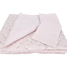 Pembe At Desenli El Yapımı Bebek Yorganı, Çarşaf ve Yastık Üçlü Set