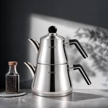 Nehir Luna Sade Midi Boy Çelik Kapaklı Paslanmaz Çelik 0.75-1.50 Litre Çaydanlık Takımı