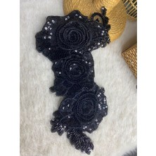 Stil Aksesuar Boncuk Işlemeli Aplik Siyah Boy 24CM En 10CM