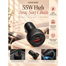 Concord 55W Hızlı Araç Şarj Cihazı – Type-C Pd & Qc 3.0 Çift Çıkışlı Çakmaklık Adaptörü