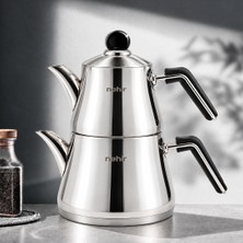 Nehir Luna Sade Maxi Büyük Boy Çelik Kapaklı Paslanmaz Çelik 1.10-2.25 Litre Çaydanlık Takımı