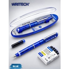 Writech Clictek Şeffaf Dolma Kalem | Geri Çekilebilir Uç | 5'li Mavi Kartuş Hediyeli