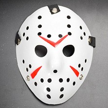 Beyaz, Kırmızı Çizgili Tam Yüz Hokey Jason ve Hannibal Maskesi
