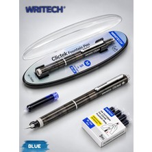 Writech Clictek Şeffaf Dolma Kalem | Geri Çekilebilir Uç | 5'li Mavi Kartuş Hediyeli