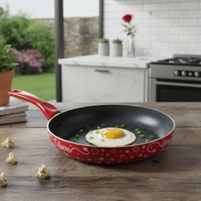 Lotus 26 cm Sevgililer Günü Özel Seri Kırmızı Kırçıl Granit Efektli Yapışmaz Kızartma Tavası