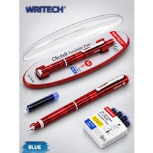 Writech Clictek Şeffaf Dolma Kalem | Geri Çekilebilir Uç | 5'li Mavi Kartuş Hediyeli