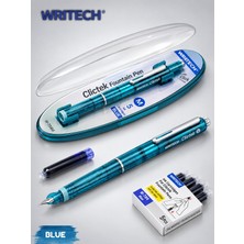 Writech Clictek Şeffaf Dolma Kalem | Geri Çekilebilir Uç | 5'li Mavi Kartuş Hediyeli
