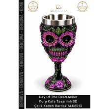 Denguva #kadeh Gotik Hediyelik Day Of The Dead Şeker Kuru Kafa Tasarımlı 3D Çelik Kadeh Bardak ALK6513