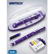 Writech Clictek Şeffaf Dolma Kalem | Geri Çekilebilir Uç | 5'li Mavi Kartuş Hediyeli