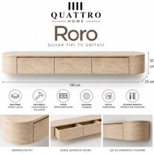 Quattro Home Roro Duvara Monte Tv Ünitesi 180 cm Geniş Çekmeceli Modern Traverten Desenli Tv Sehpası