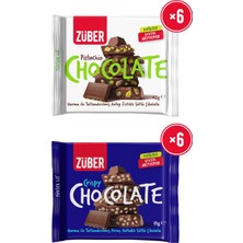 Züber Antep Fıstıklı Sütlü Çikolata 42G x 6 Adet + Pirinç Patlaklı Sütlü Çikolata 35G x 6