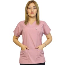 Nutrix Uniforma Nutrix Üniforma Kısa Kol Kadın Tek Üst Gül Kurusu Likralı Hemşire ve Doktor Forması Scrubs Hastane Üniforması