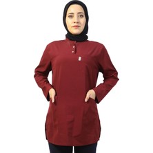 Nutrix Uniforma Nutrix Üniforma Tesettür Bordo Tek Üst Soft Likralı Hemşire ve Doktor Forması Tunik Hastane Üniforması