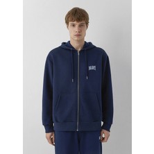 Mavi Logo Fermuarlı Kapüşonlu Sweatshırt