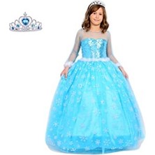 Happy Kids Kız Çocuk Mavi Uzun Kollu Elsa Elbise Tarlatanlı Hediyeli 5-6 Yaş Mavi