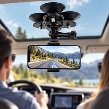 Coverzone 3 Vantuzlu Araç İçi Telefon ve Aksiyon Kamera Tutucu, Sunroof ve Cam İçin Ayarlanabilir Tripod Montaj Aparatı, Cep Telefonu ve Kamera Uyumlu ABS Tutucu