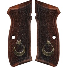 Makgrips Cz 75 A Ayyıldız Metal Armalı Ceviz Ağacı Ahşap Tabanca Kabzesi