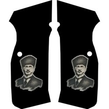 Makgrips Cz 75 A Atatürk Figürlü Beyaz Metal Armalı Siyah Pleksi Tabanca Kabzesi