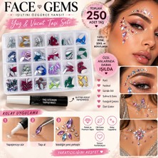 Airbrush Tattoo Face Gems 250 Parça Yüz & Vücut Taşı Seti Glitter Yapıştırıcılı Set