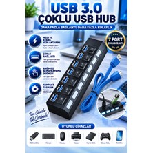 7 Portlu USB Hub Çoklayıcı USB 3.0 Açma/kapama Anahtarlı LED Işıklı USB Çoklayıcı