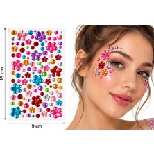 Airbrush Tattoo Renkli Çiçekler Yapışkanlı Yüz Taşı Face Gems Taşlı Yüz ve Vücut Süsü