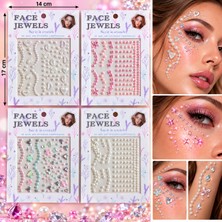 Airbrush Tattoo 4 Adet Birden Karma Yapışkanlı Yüz Taşı Face Gems Taşlı Yüz ve Vücut Süsü