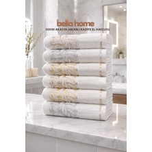 Bella Home Akasya Desenli Jakarlı Kadife El & Yüz Havlusu | 50X90 cm | 6’lı Set | %100 Pamuk | Yumuşak ve Yüksek Emicilik