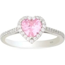 Ricco Jewellery 14 K White Gold Kaplama 925 Ayar Gümüş Pembe Kalp Yüzük