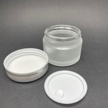 50 cc Buzlu Cam Krem Kavanoz, Gümüş Kapaklı Iç Contalı, 50ML Buzlu Cam Krem Kavanoz x 10 Adet