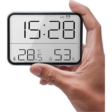 Dijital Mini Saat LCD Ultra Ince Mıknatıslı Buzdolabı Saati Alarmlı Nem ve Sıcaklık Gösterg