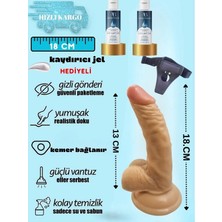 Aşkın Deposu Deromeya Health W 99 Gerçekçi Testisli Melez Dildo 18 cm Belden Bağlama Kemerli Gerçekçi Et Dokusunda Damarlı ve Vantuzlu Kaliteli Yumuşak Süper Silikon Realistik Dildo Süper 2*50 ml Jel Hediyeli