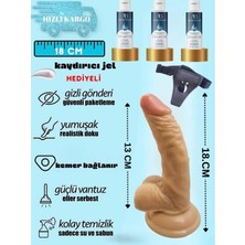 Aşkın Deposu Deromeya Health W 97 Gerçekçi Testisli Melez Dildo 18 cm Belden Bağlama Kemerli Gerçekçi Et Dokusunda Damarlı ve Vantuzlu Kaliteli Yumuşak Süper Silikon Realistik Dildo Süper 3*50 ml Jel Hediye