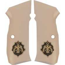 Makgrips Cz 75 A Figürlü Sarı Metal Armalı Beyaz Pleksi Tabanca Kabzesi