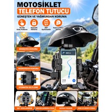 Azurtech Motosiklet Telefon Tutucu Şapkalı Güneşlikli Yağmurluk Otomatik Kilitleme 360° Ayarlanabilir