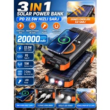 Azurtech 20.000 Mah Solar Powerbank 22.5W Pd Hızlı Şarj Kablosuz Şarj LED Fener Mıknatıslı