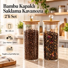 PratikBir Şık Tasarımlı Bambu Kapaklı Saklama Kavanozu – 2’li Set