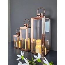 Rosa Trio Paslanmaz Çelik Üçlü Rosegold Mumluk Fener Seti