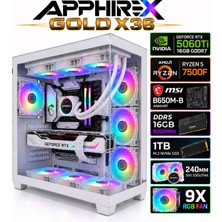 Apphirex Gold X36 Ryzen 5 7500F/MSİ B650M-B/GEFORCE RTX5060Tİ 16GB/16GB Ddr5 6000MHZ/1TB M.2/240MM Sıvı Soğutmalı Beyaz Masaüstü Oyuncu Bilgisayarı