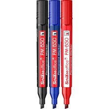 Store Office Pm 850 Permanent Kalıcı Kesik Uçlu Markör 3'lü Blister Siyah, Mavi, Kırmızı