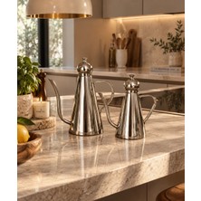 Yş Collection Yş Home - 2’li Paslanmaz Çelik Yağlık Seti – Gümüş Renkli Mutfak Yağlık Sosluk – Dekoratif Sunum Seti (1000 Ml) - (650 Ml)
